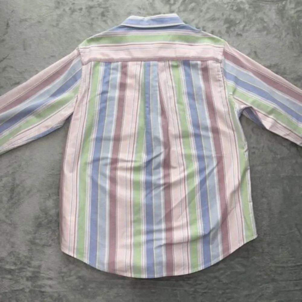 LL Bean Mens Med Reg Pastel Multicolor Stripe Long Sleeve Button Shirt‎ EUC